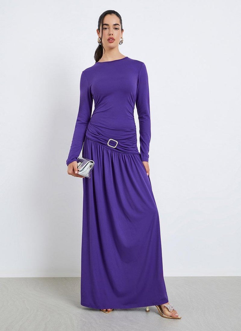 Styli Women Purple Metal Button Maxi Dress - Image 1